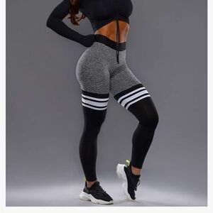 Bombshell Sportswear High-Waist Thigh-High Sock Athleisure Athletic Leggings EUC